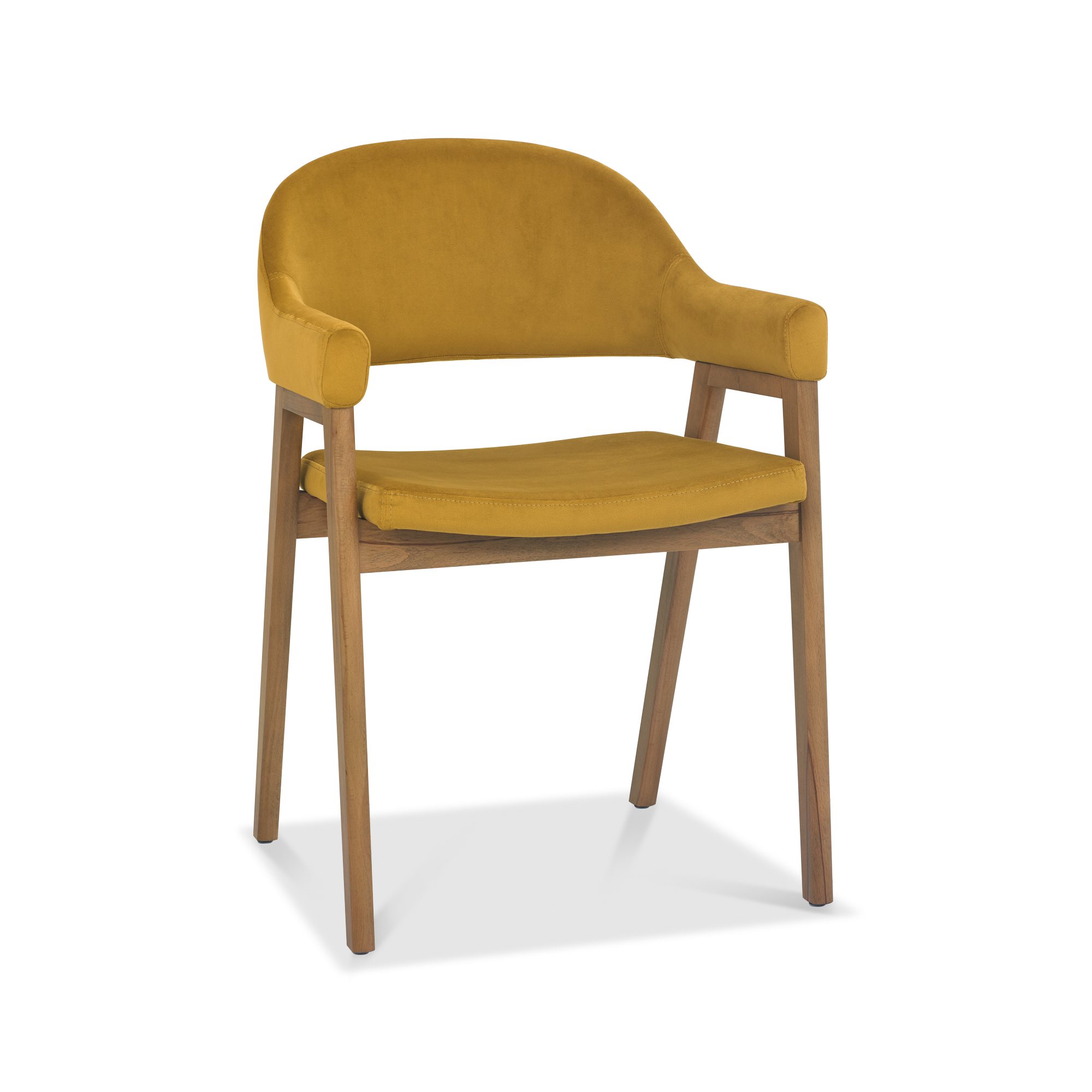 Rosen - Rustic Oak Dining Arm Chair in Dark Mustard Velvet (Pair)