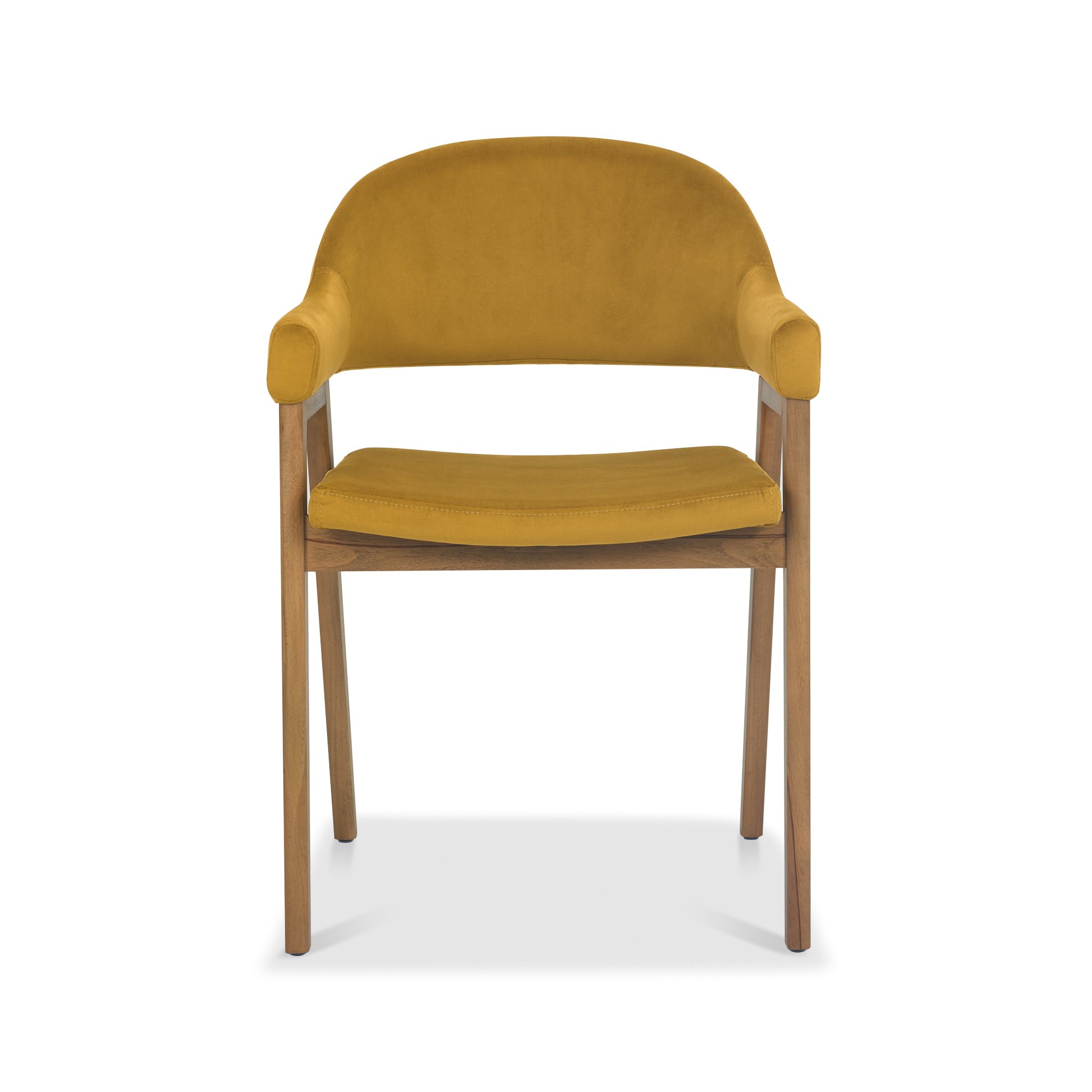 Rosen - Rustic Oak Dining Arm Chair in Dark Mustard Velvet (Pair)