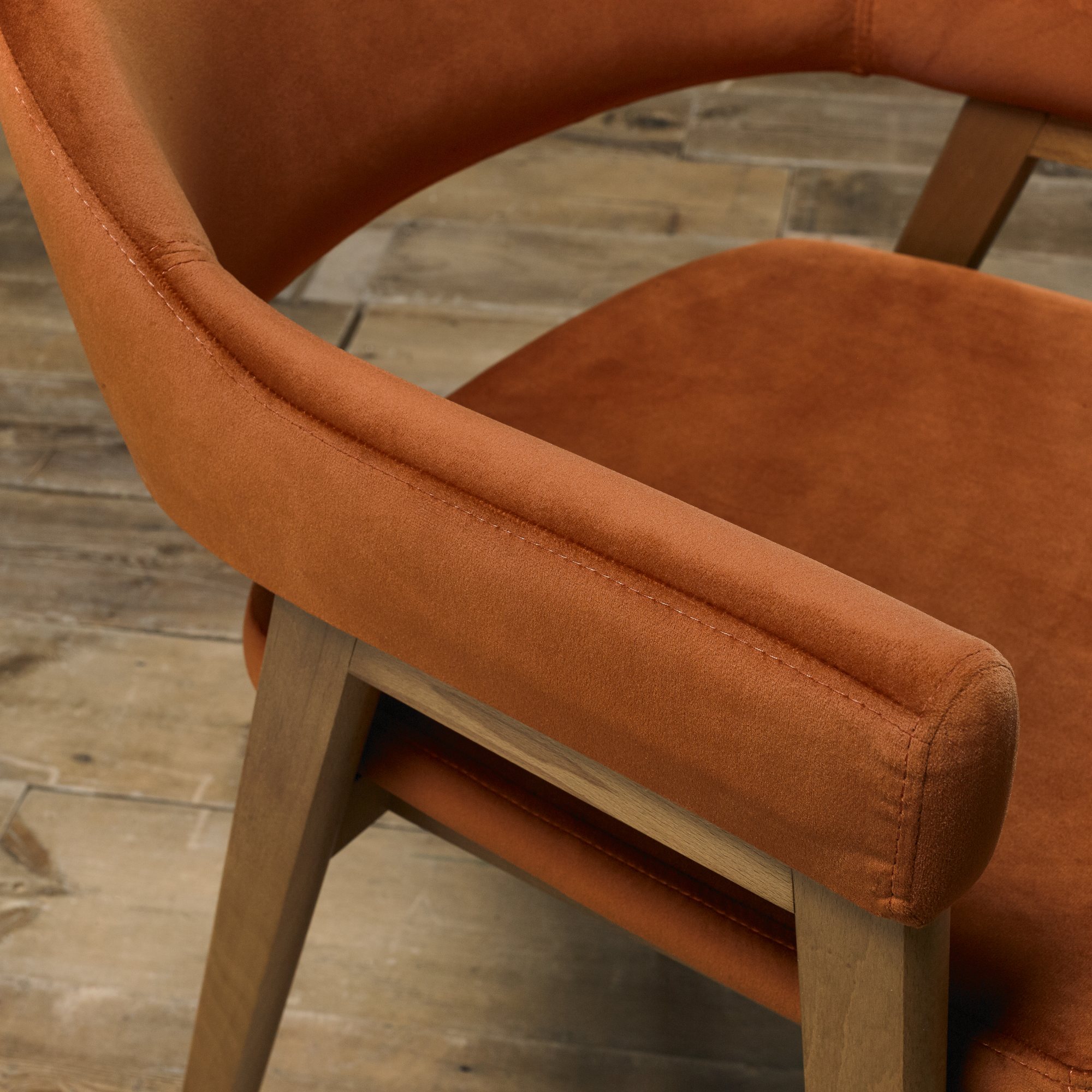 Rosen - Rustic Oak Dining Arm Chair in Rust Velvet (Pair)
