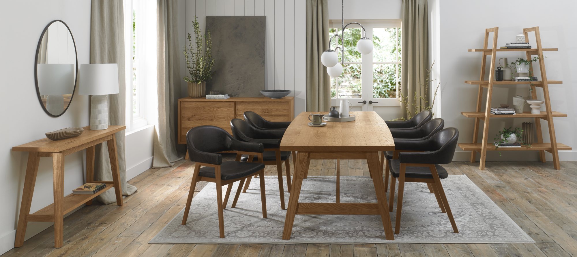 Rosen - Rustic Oak Dining Arm Chair in Vintage Brown Bonded Leather (Pair)