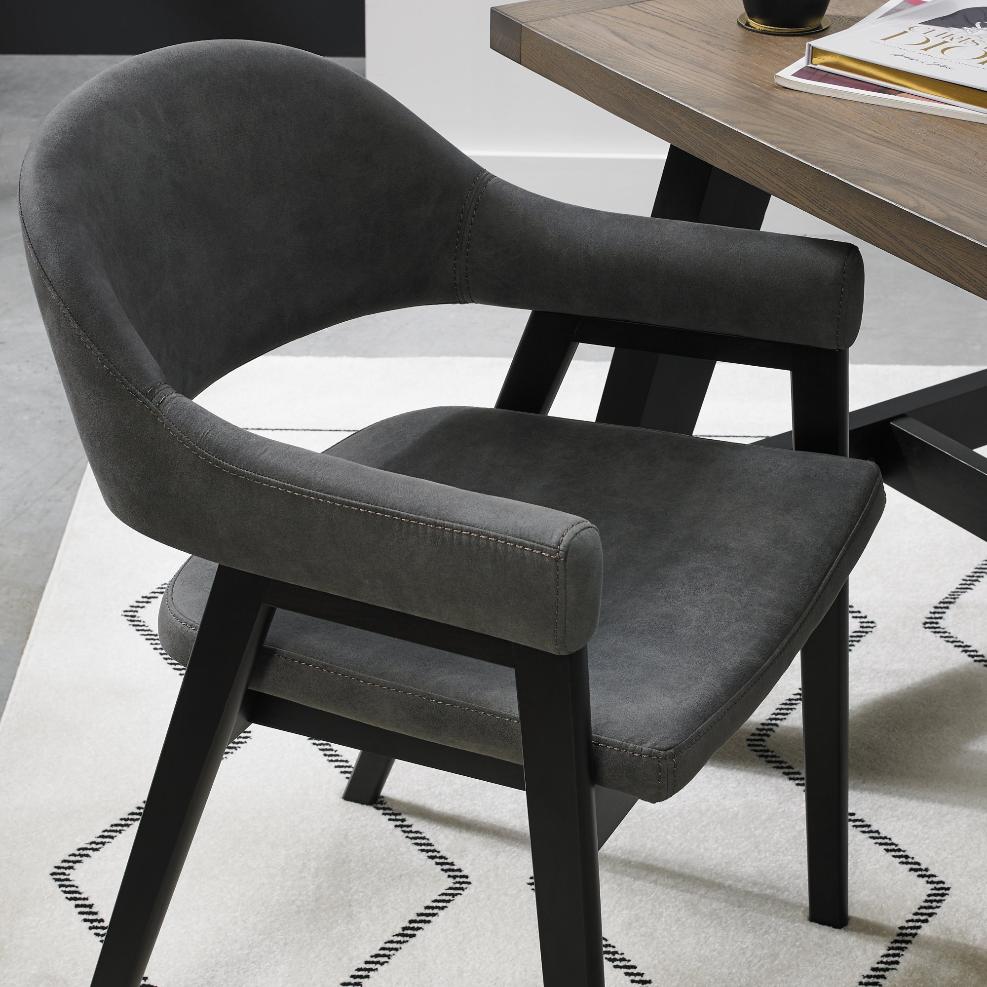 Rosen - Peppercorn Dining Arm Chair in Dark Grey Fabric (Pair)