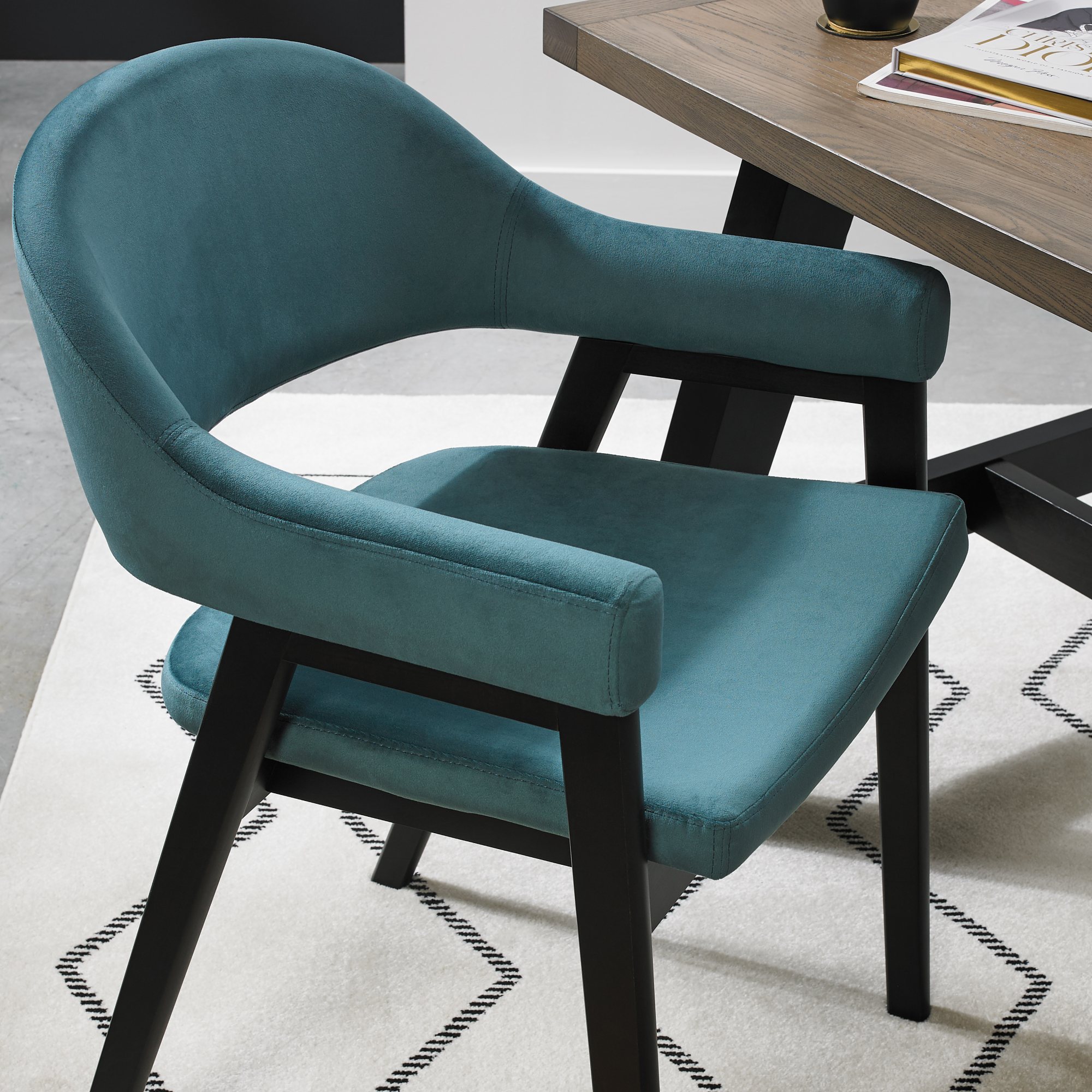 Rosen - Peppercorn Dining Arm Chair in Azure Velvet (Pair)