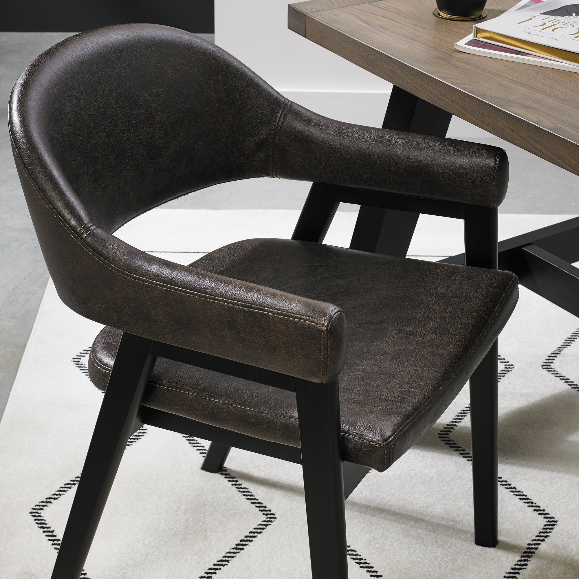 Rosen - Peppercorn Dining Arm Chair in Vintage Brown Bonded Leather (Pair)