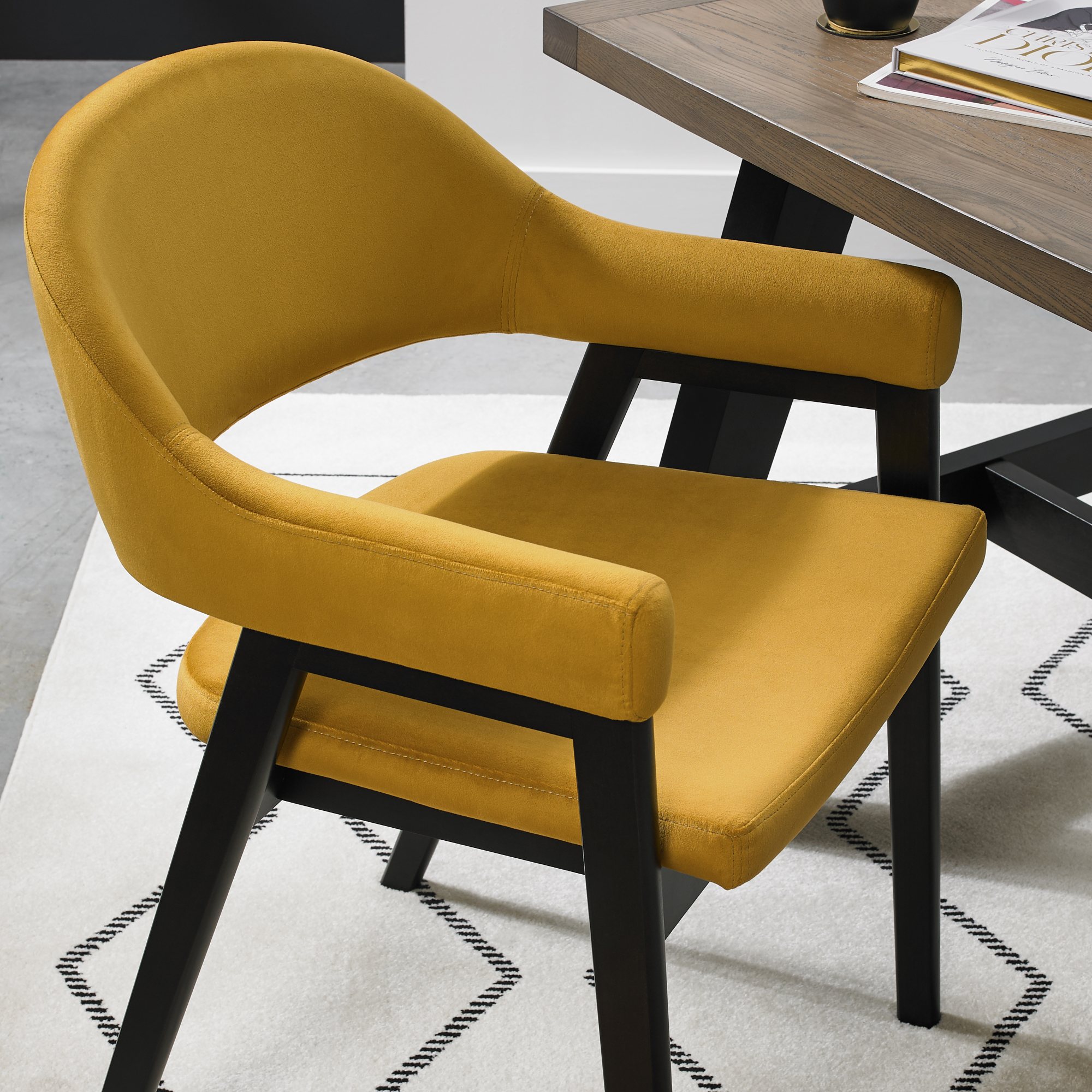 Rosen - Peppercorn Dining Arm Chair in Dark Mustard Velvet (Pair)