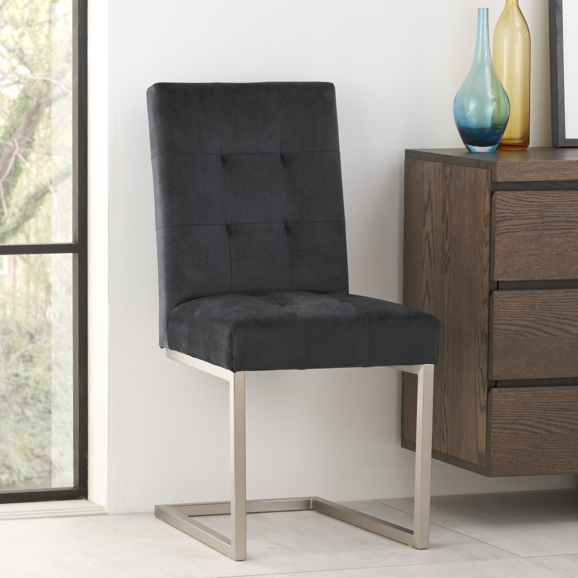 Turner - Cantilever Dining Chair in Metal Velvet (Pair)