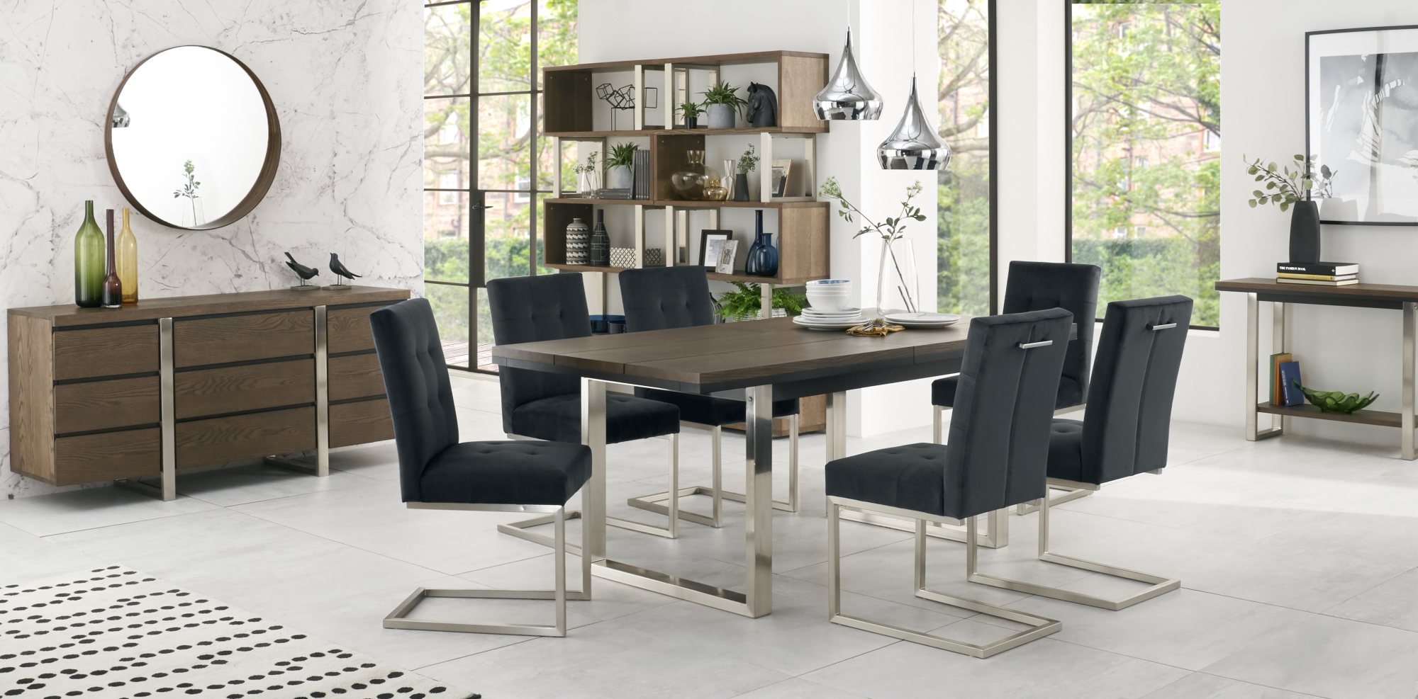 Turner - Cantilever Dining Chair in Metal Velvet (Pair)