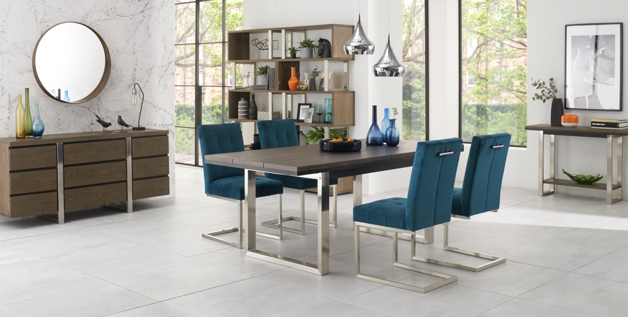 Turner - Cantilever Dining Chair in Sea Green Velvet (Pair)