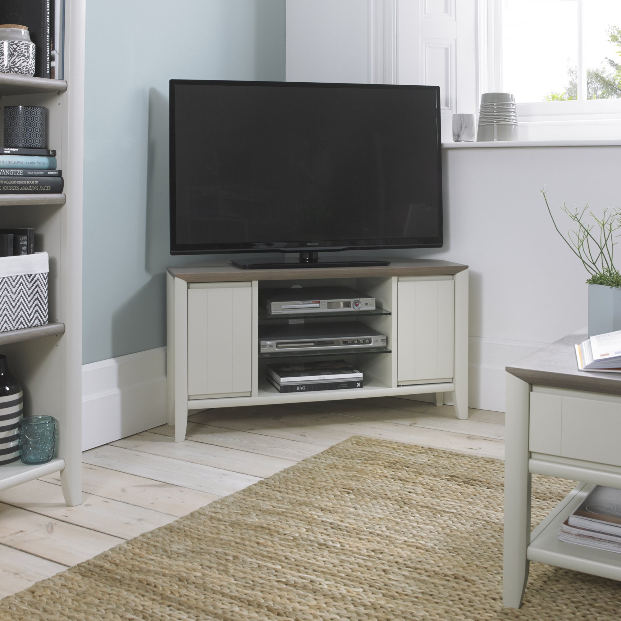 Jasper Grey Washed Oak & Soft Grey Corner Entertainment Unit