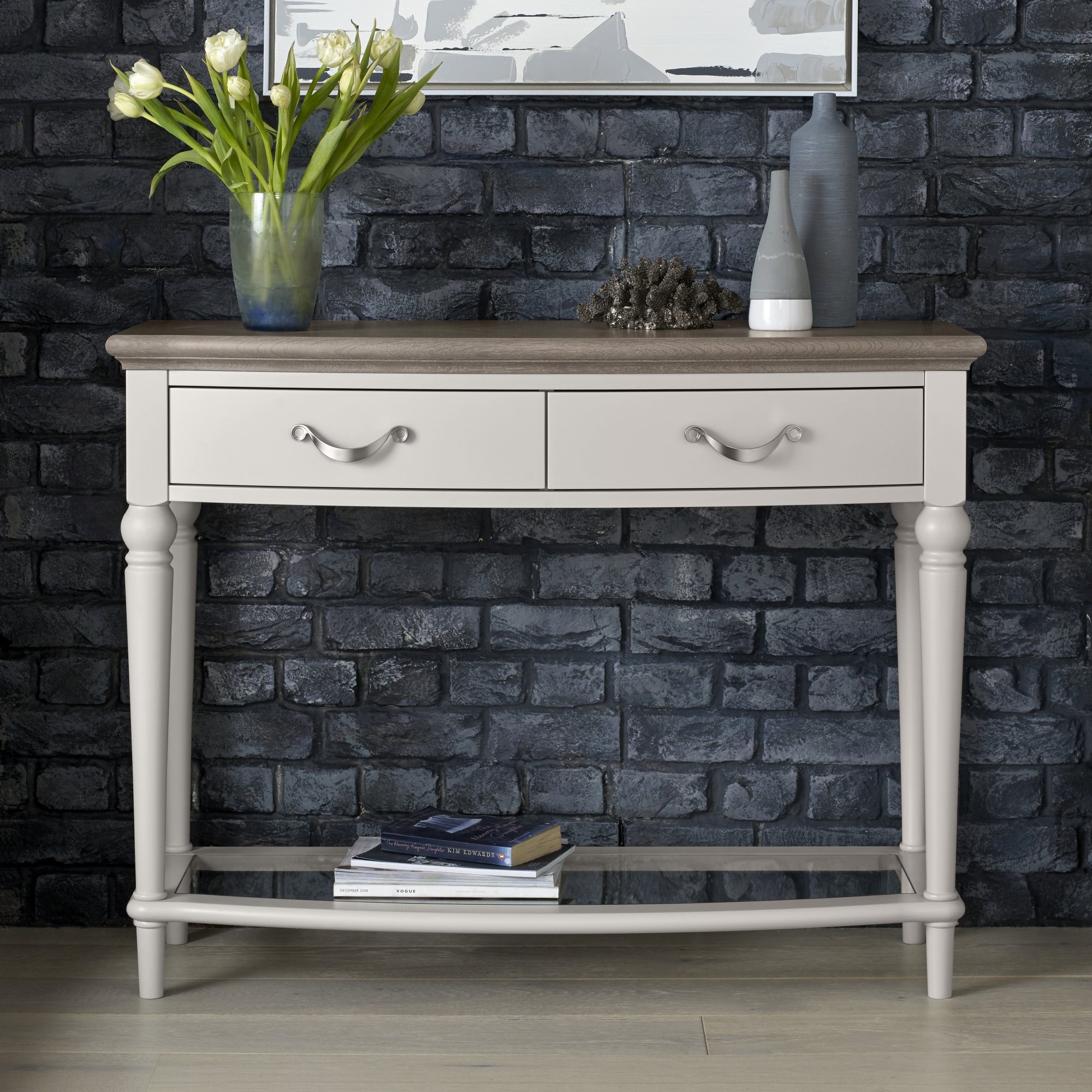 Miller Grey Washed Oak & Soft Grey Console Table