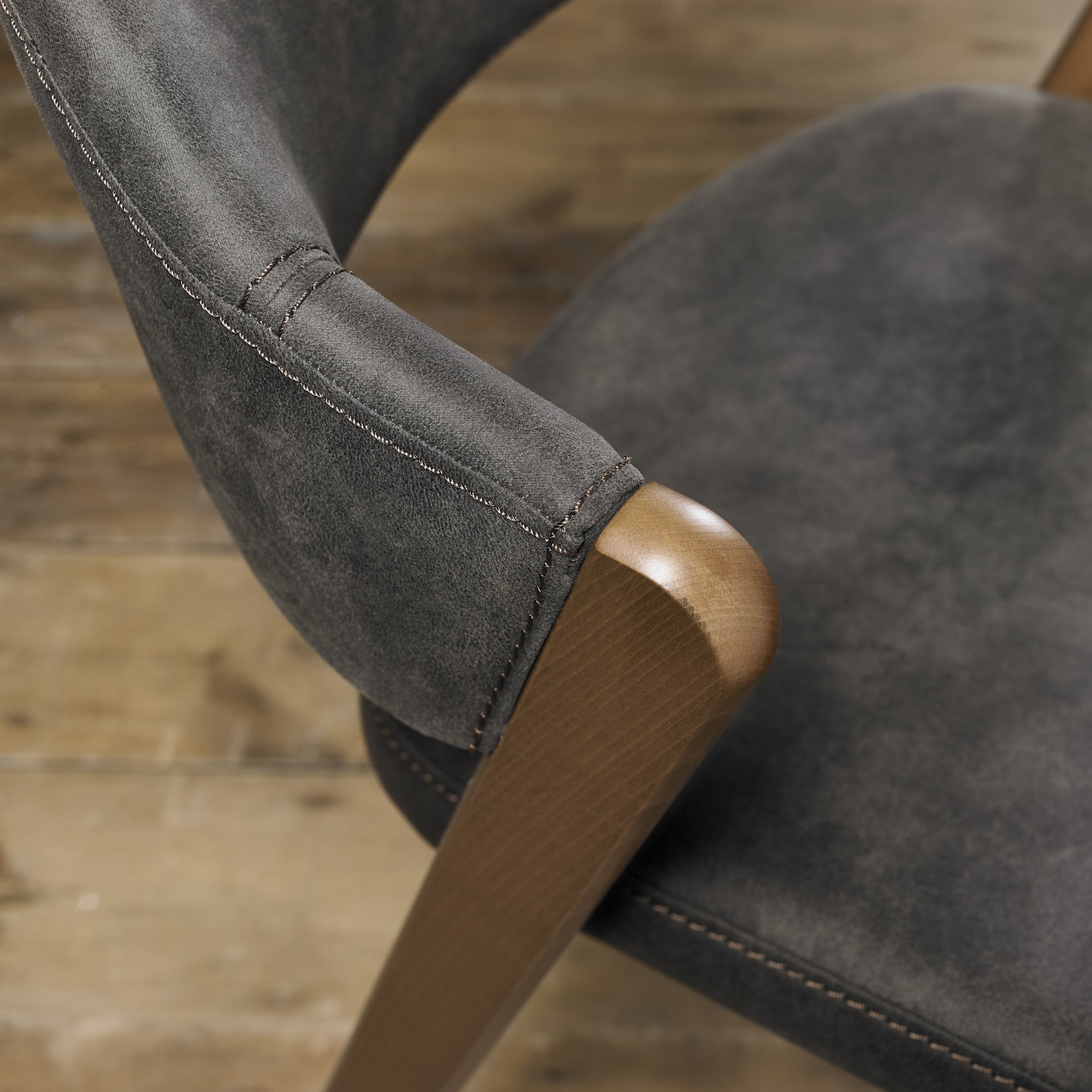 Rosen - Rustic Oak Dining Chair in Dark Grey Fabric (Pair)