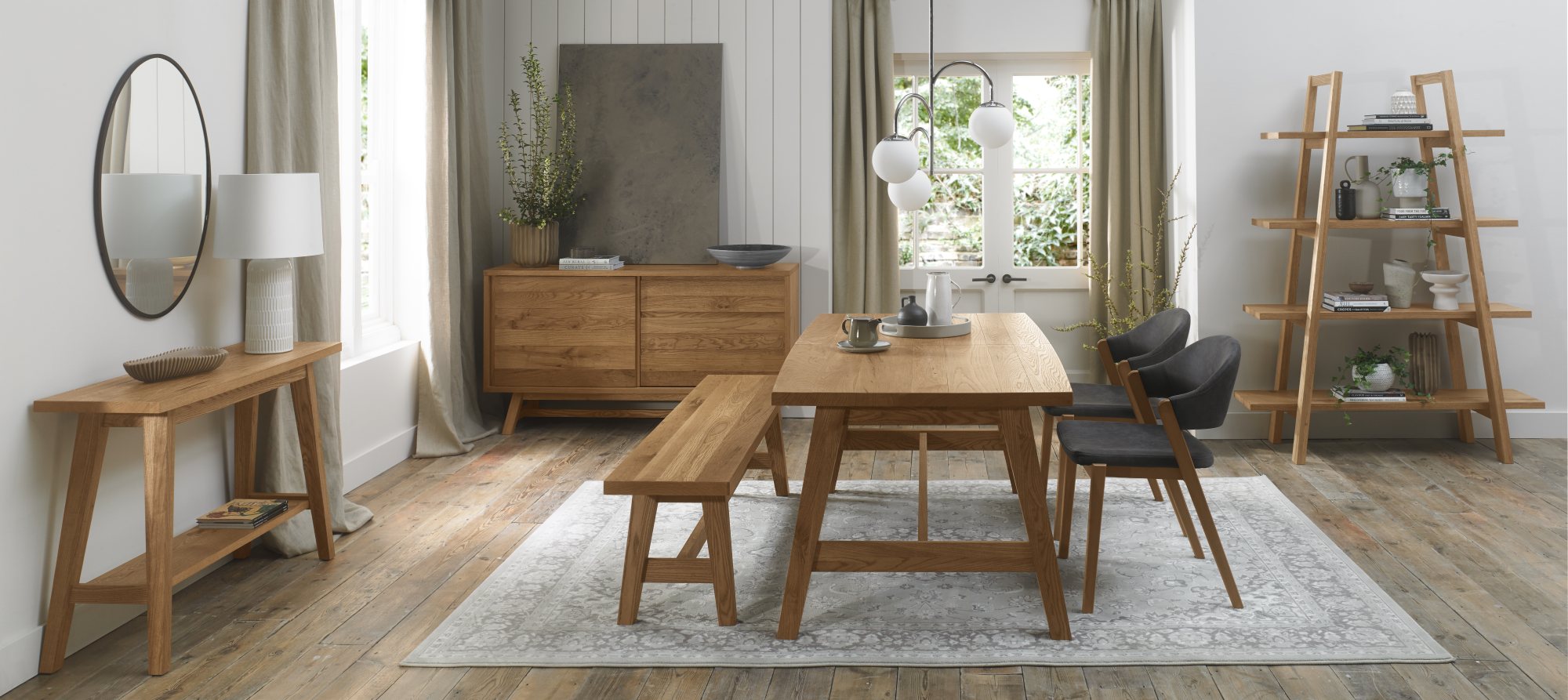 Rosen - Rustic Oak Dining Chair in Dark Grey Fabric (Pair)