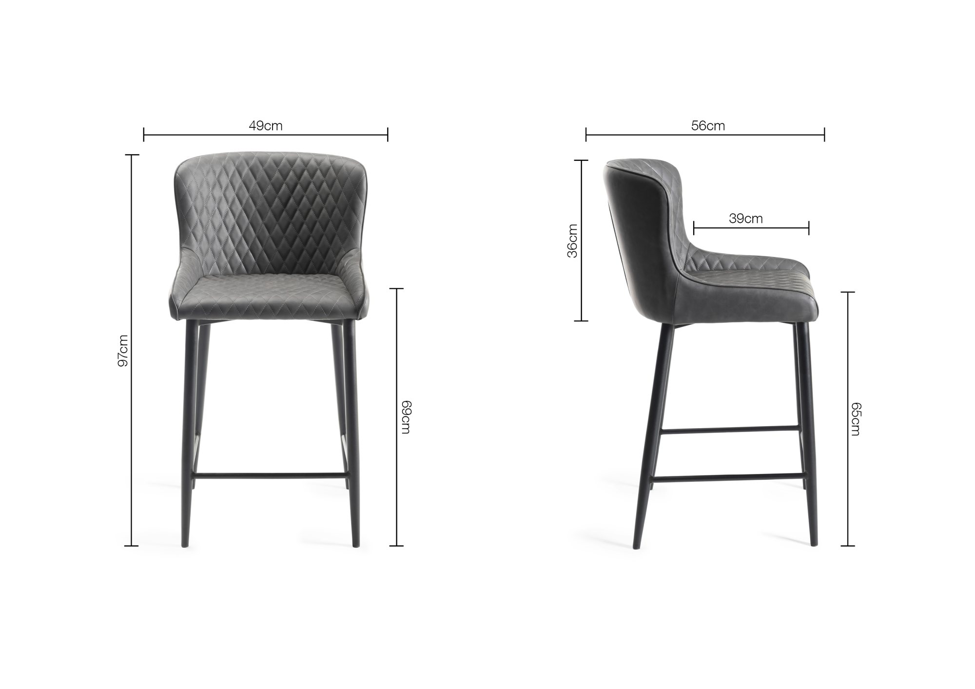 Cezanne - Bar Stool in Dark Grey Faux Leather (Pair)