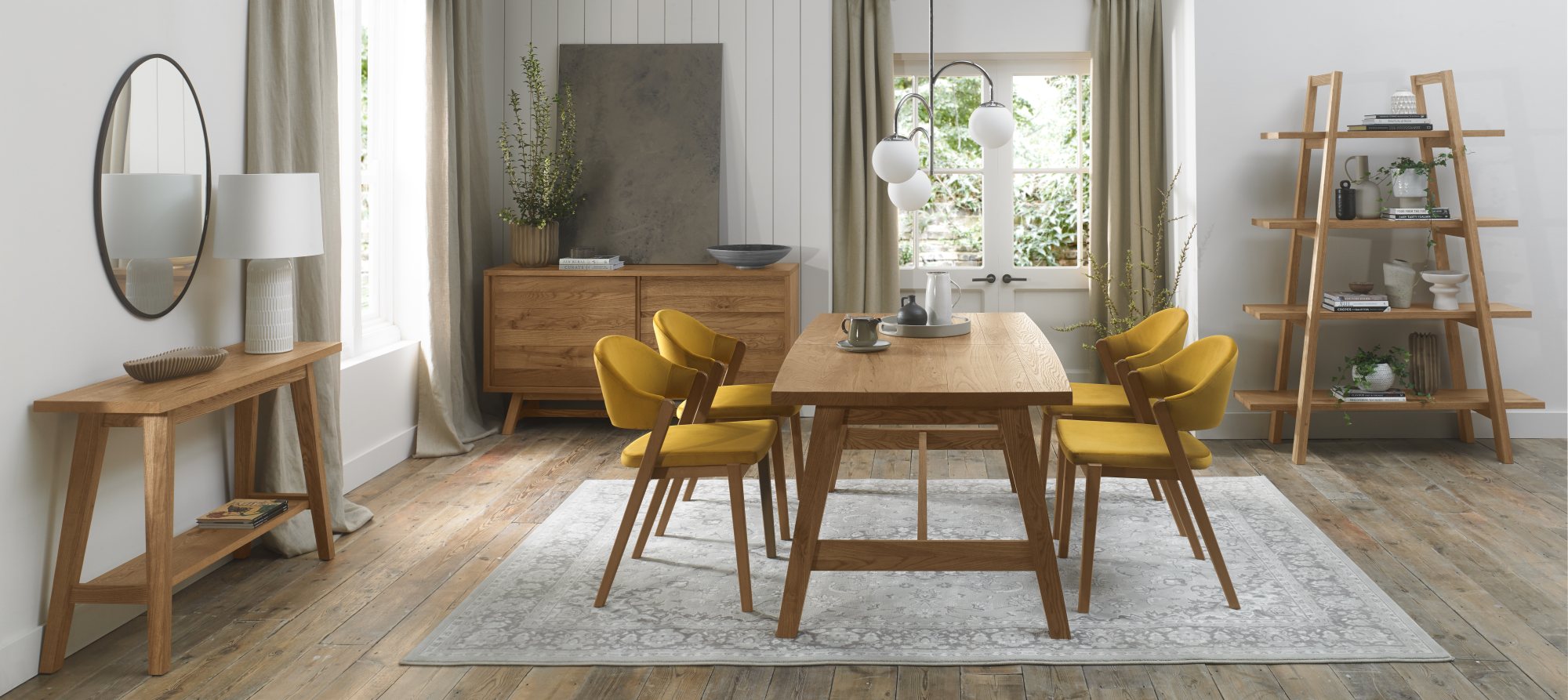 Rosen - Rustic Oak Dining Chair in Dark Mustard Velvet (Pair)