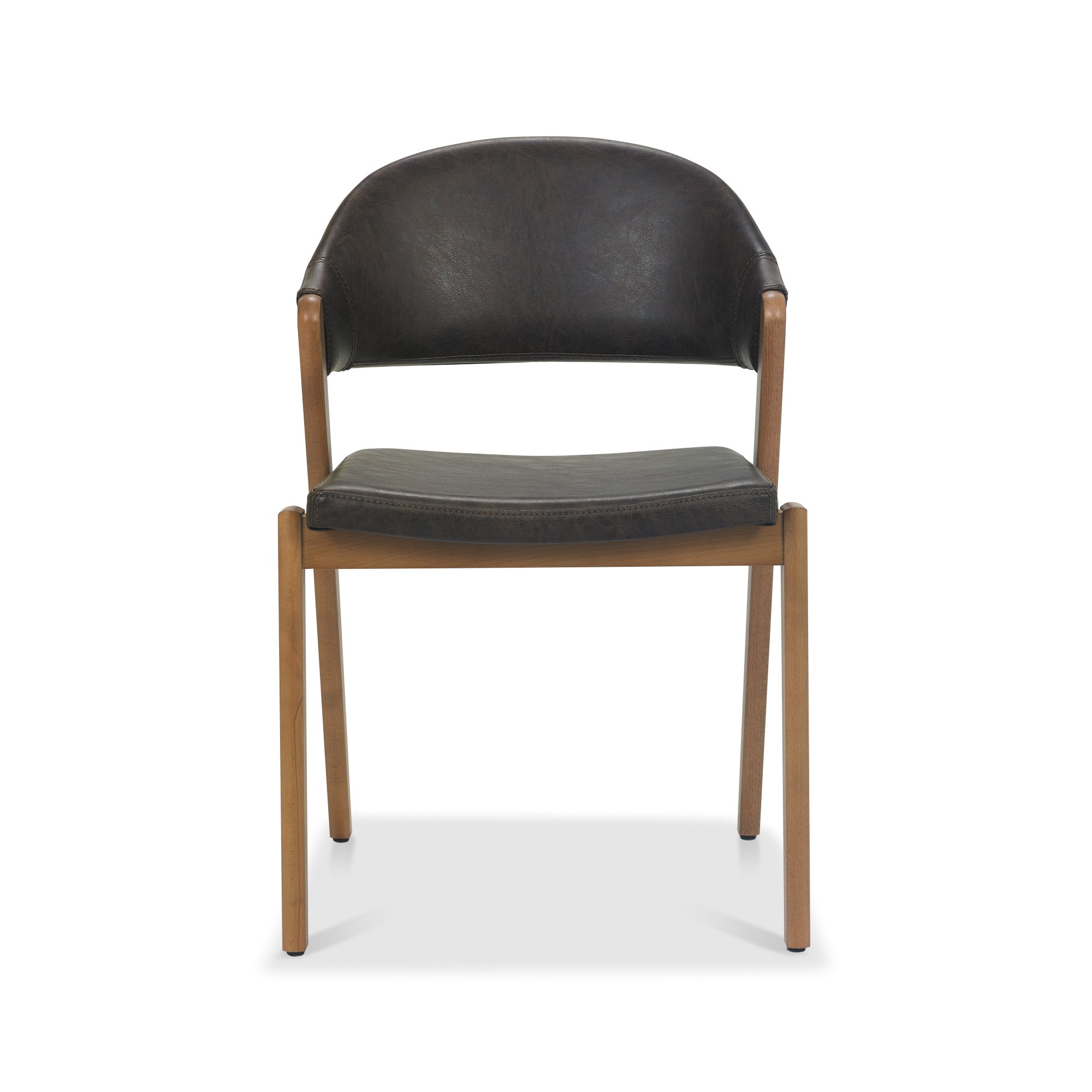 Rosen - Rustic Oak Dining Chair in Vintage Brown Bonded Leather (Pair)