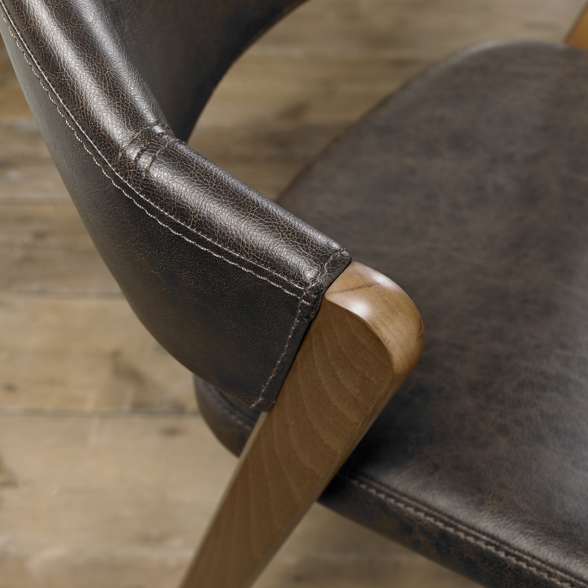 Rosen - Rustic Oak Dining Chair in Vintage Brown Bonded Leather (Pair)