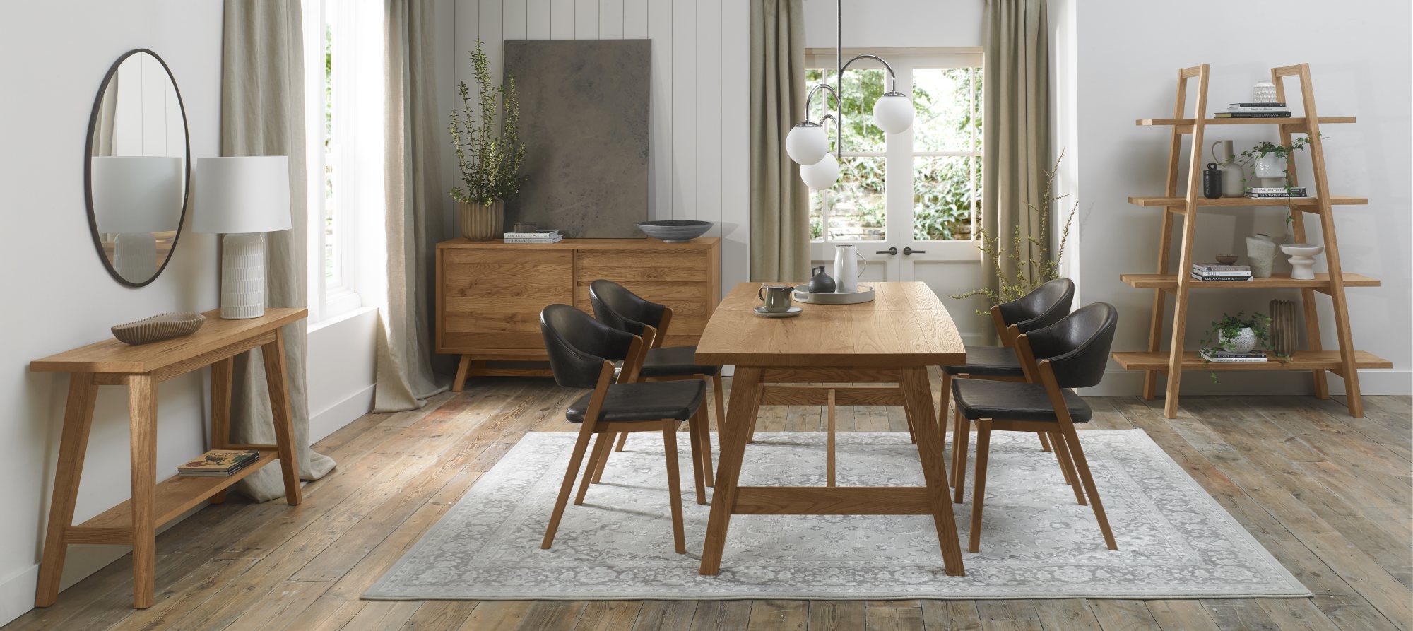 Rosen - Rustic Oak Dining Chair in Vintage Brown Bonded Leather (Pair)