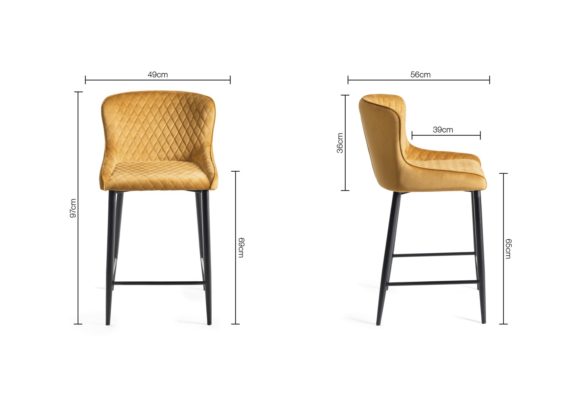 Cezanne - Bar Stool in Mustard Velvet (Pair)