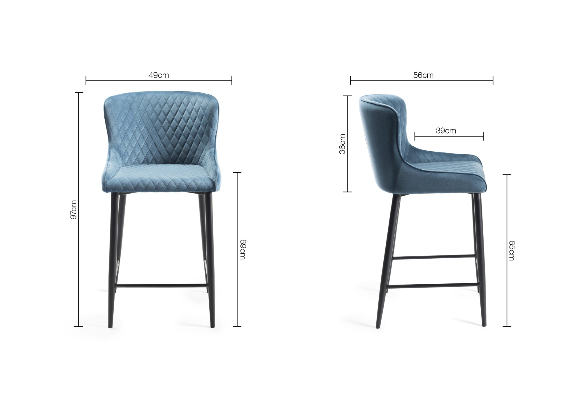 Cezanne - Bar Stool in Blue Velvet (Pair)