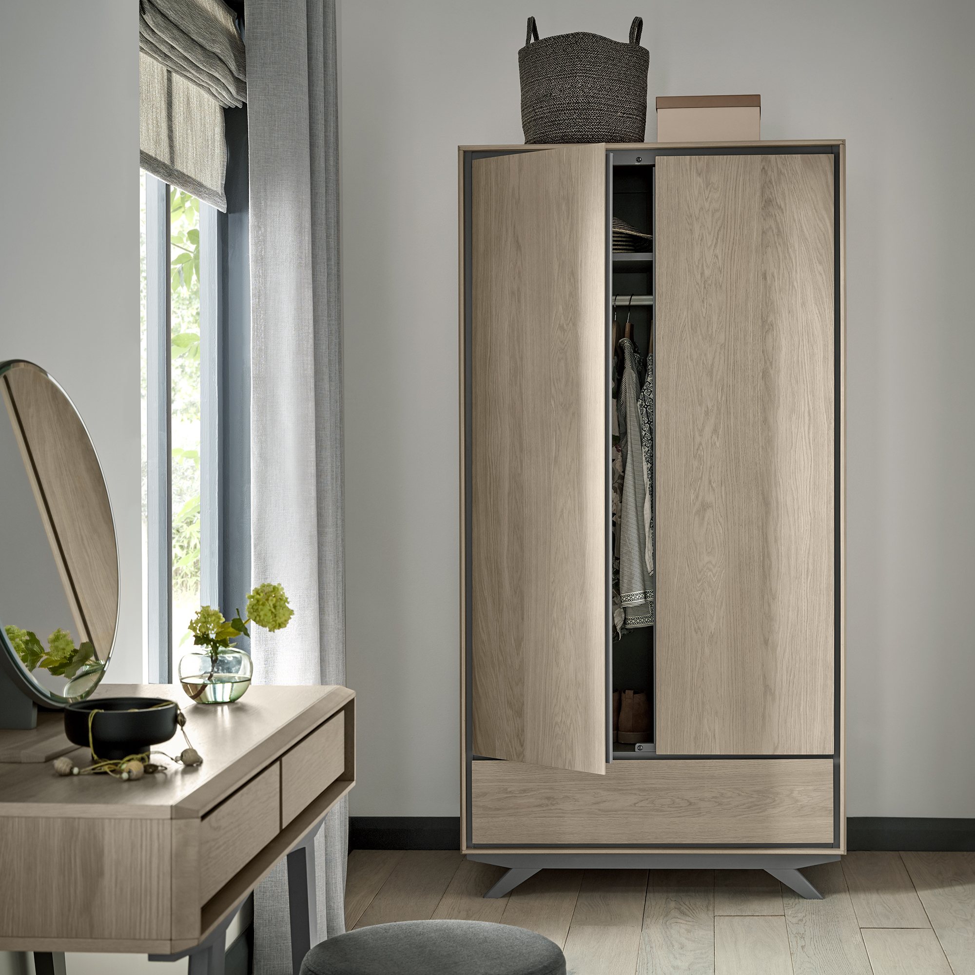 Olsen Scandi Oak & Dark Grey Double Wardrobe