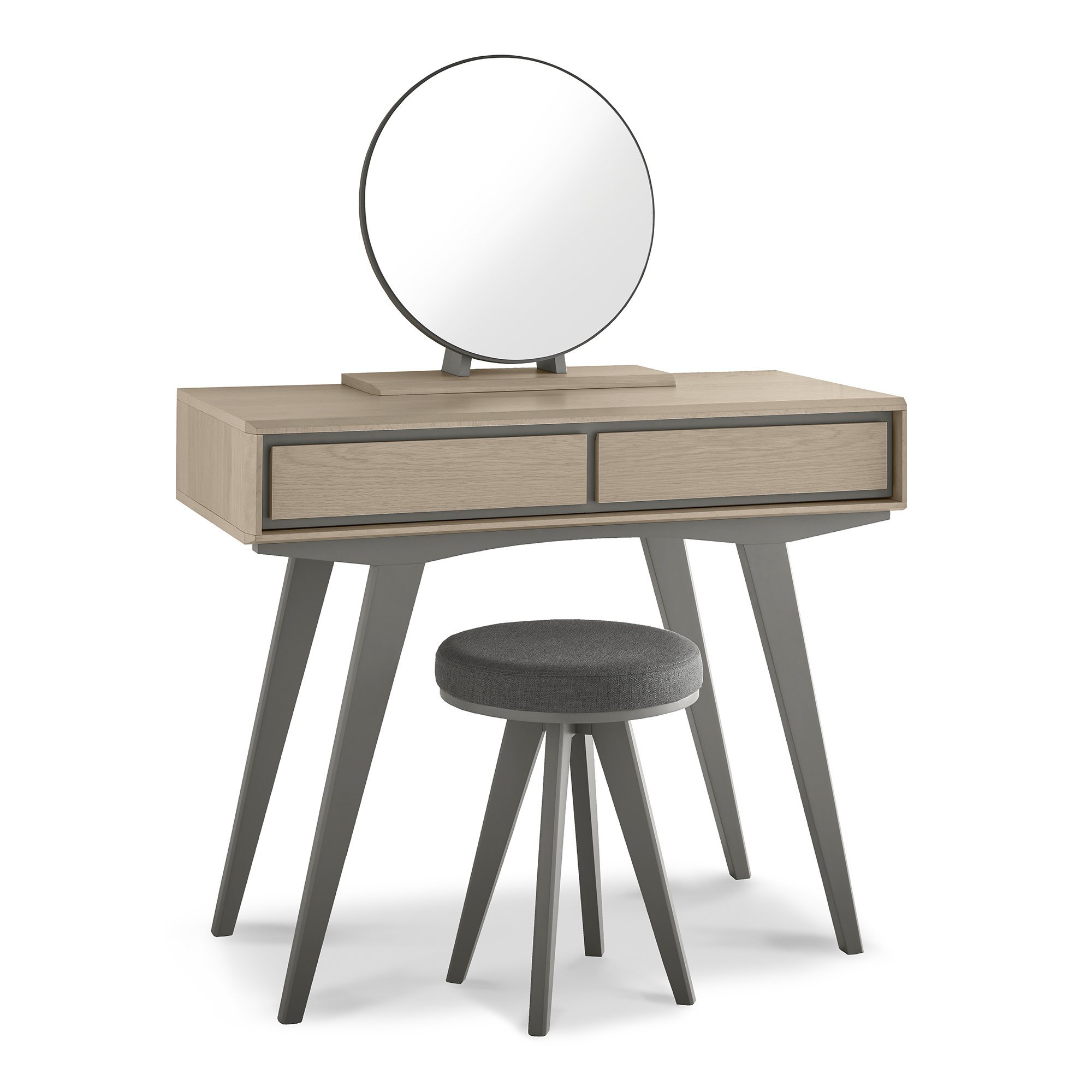 Olsen - Dark Grey Oak Vanity Stool in Grey Fabric