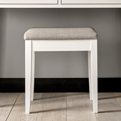 Palmer White Stool - Pebble Grey Fabric