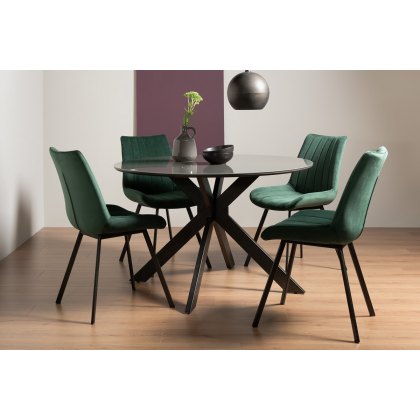 Hirst Grey Painted Glass 4 Seater Dining Table & 4 Fontana Green Velvet Fabric Chairs