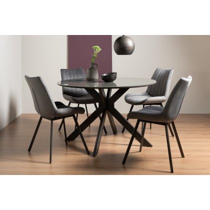 Hirst Grey Painted Glass 4 Seater Dining Table & 4 Fontana Grey Velvet Fabric Chairs