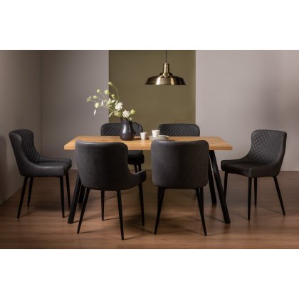 Ramsay 4 Leg Oak Effect 6 Seater & 6 Cezanne Chairs in Dark Grey Faux Leather with Black Legs