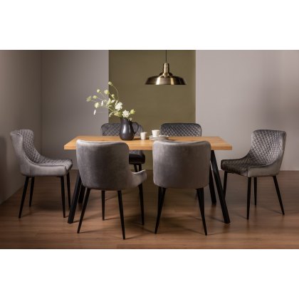 Ramsay 4 Leg Oak Effect 6 Seater & 6 Cezanne Chairs in Grey Velvet Fabric with Black Legs