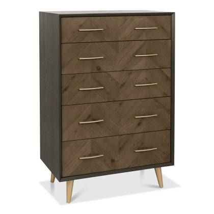 Morreto Fumed Oak & Peppercorn 5 Drawer Chest