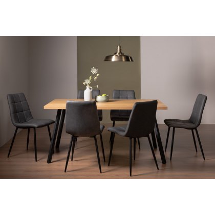 Ramsay 4 Leg Oak Effect 6 Seater & 6 Mondrian Dark Grey Faux Leather Chairs