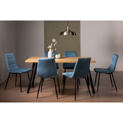 Ramsay 4 Leg Oak Effect 6 Seater & 6 Mondrian Petrol Blue Velvet Chairs