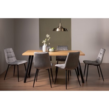 Ramsay 4 Leg Oak Effect 6 Seater & 6 Mondrian Grey Velvet Fabric Chairs