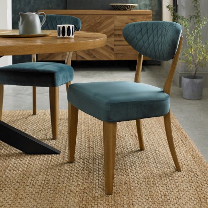 Bosco Rustic Oak Chair in Azure Velvet Fabric