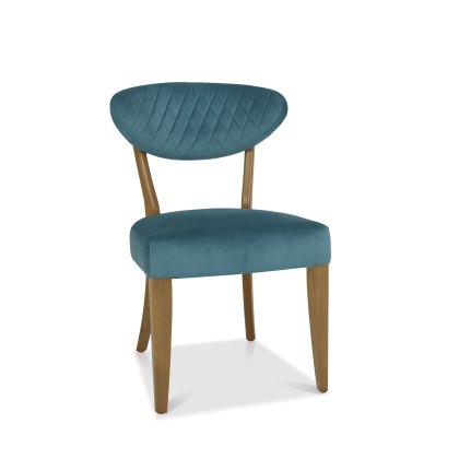 Bosco Rustic Oak Chair in Azure Velvet Fabric