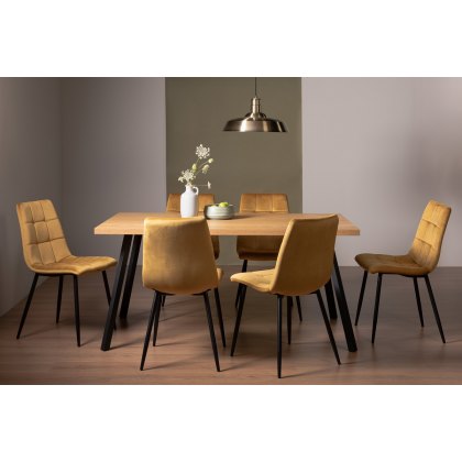 Ramsay 4 Leg Oak Effect 6 Seater & 6 Mondrian Mustard Velvet Fabric Chairs