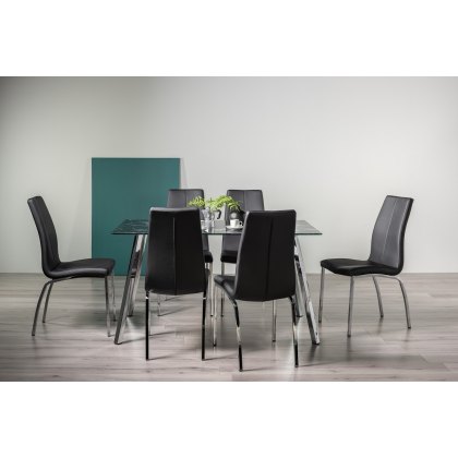 Emin Benton 4 Seater Dining Set, Marble Table With 6 Leather Chairs