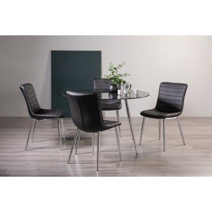Christo Black Marble Effect Glass 4 Seater Dining Table & 4 Rothko Black Faux Leather Chairs