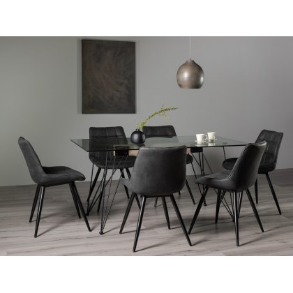 Miro Tempered Glass 6 Seater Dining Table & 6 Seurat Dark Grey Faux Suede Chairs