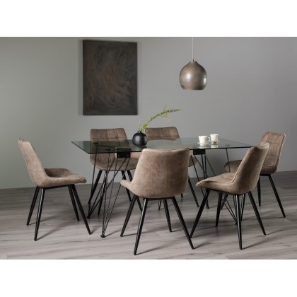 Miro Tempered Glass 6 Seater Dining Table & 6 Seurat Tan Faux Suede Chairs