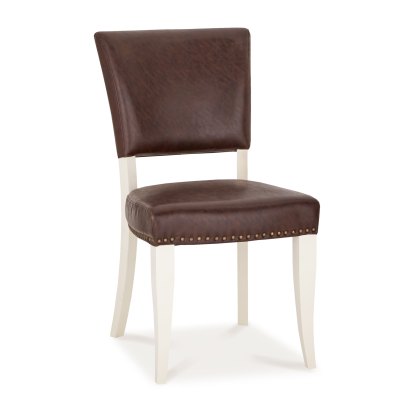 Rivera Ivory Rustic Espresso Faux Leather Dining Chairs