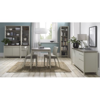 Jasper Grey Washed Oak 2-4 Seater Table & 2 Low Slat Back Chairs in Titanium Fabric