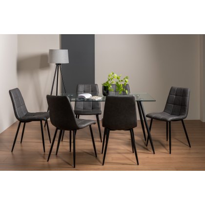 Martini Tempered Glass 6 Seater Dining Table & 6 Mondrian Dark Grey Faux Leather Chairs