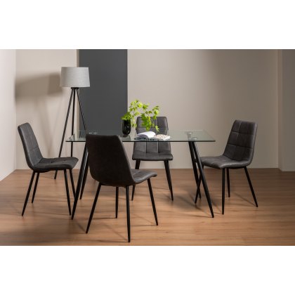 Martini Tempered Glass 6 Seater Dining Table & 4 Mondrian Dark Grey Faux Leather Chairs