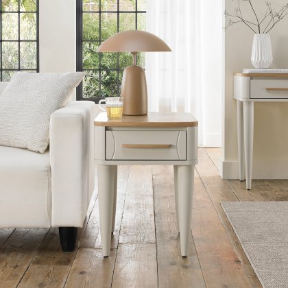 Norman Scandi Oak & Soft Grey Lamp Table with Drawer