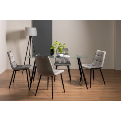 Martini Tempered Glass 6 Seater Dining Table & 4 Mondrian Grey Velvet Fabric Chairs