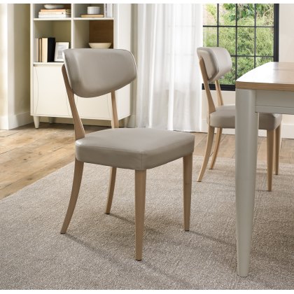 Norman Scandi Oak Upholstered Chairs in Ivory Bonded Leather
