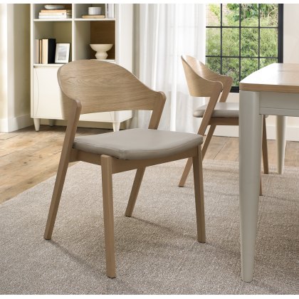 Astra Scandi Oak Ply Back Chair in Ivory Bonded Leather
