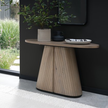 Astra Grey Oiled Oak & Peppercorn Oval Console Table