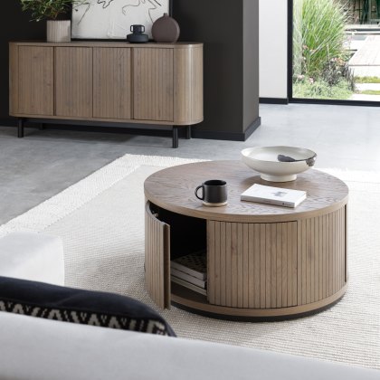 Astra Grey Oiled Oak & Peppercorn Round Coffee Table
